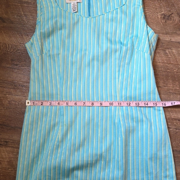 Talbots Striped Mini Dress Made in The USA Aqua 100% Cotton Women's Size 4 - Picture 9 of 10